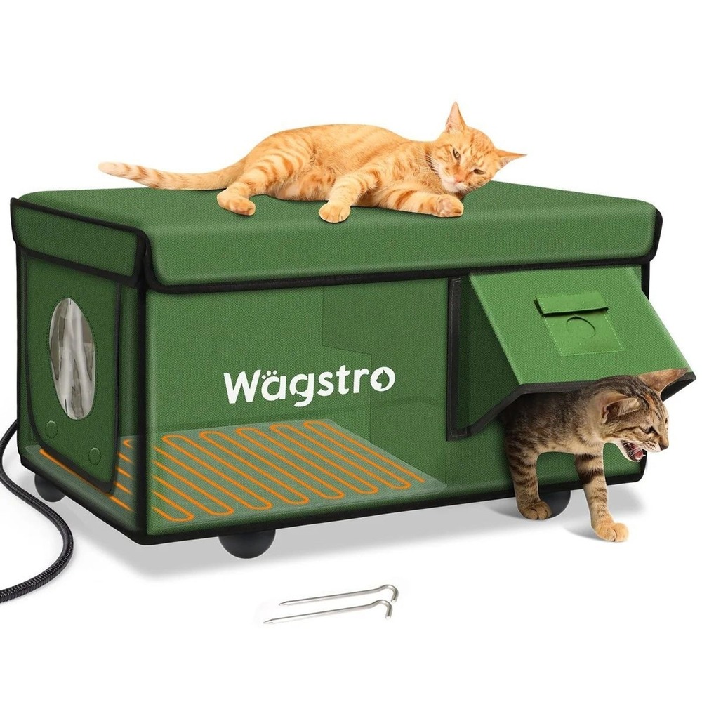 Wagstro Heated Outdoor Cat House with Smart Camera Weatherproof Green Large